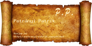 Petrányi Patrik névjegykártya